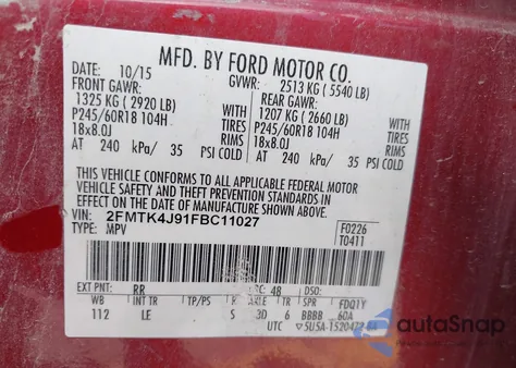 2015 Ford Edge Sel from USA, damaged, VIN 2FMTK4J91FBC11027